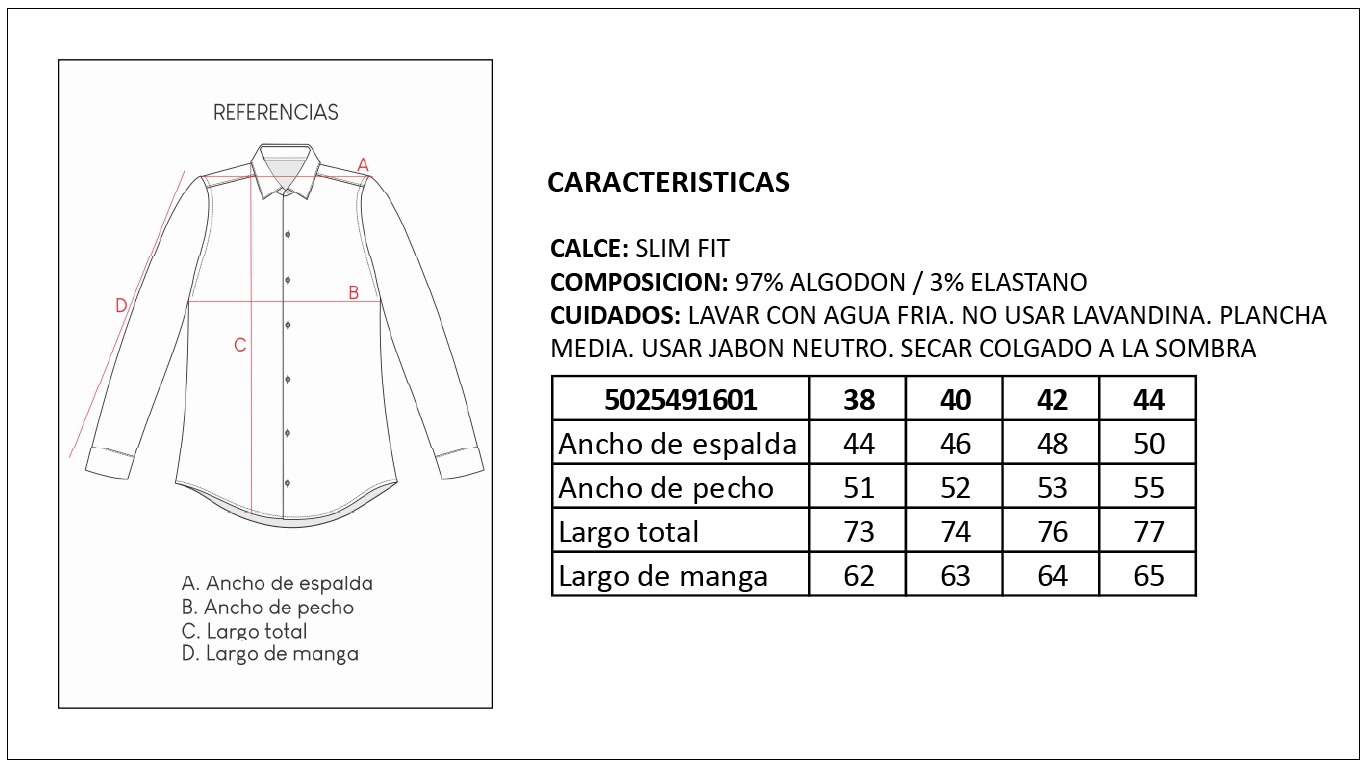 Tabla de Talles Camisa Slim Fit Elastizada Hombre Britches